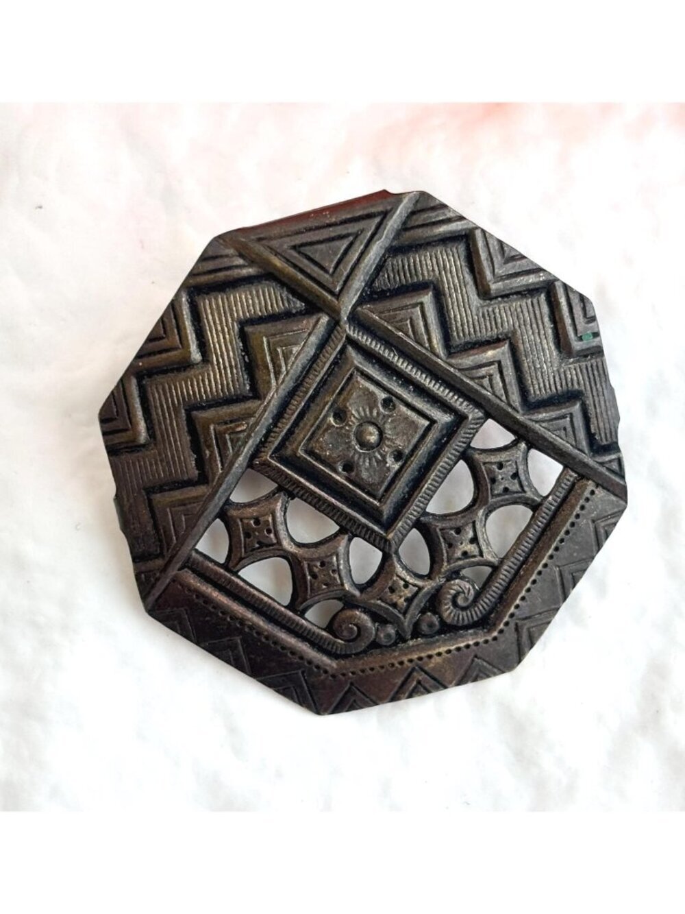 German Made Antiqued Dark Silver Geometric Vintage Costume Jewelry Brooch